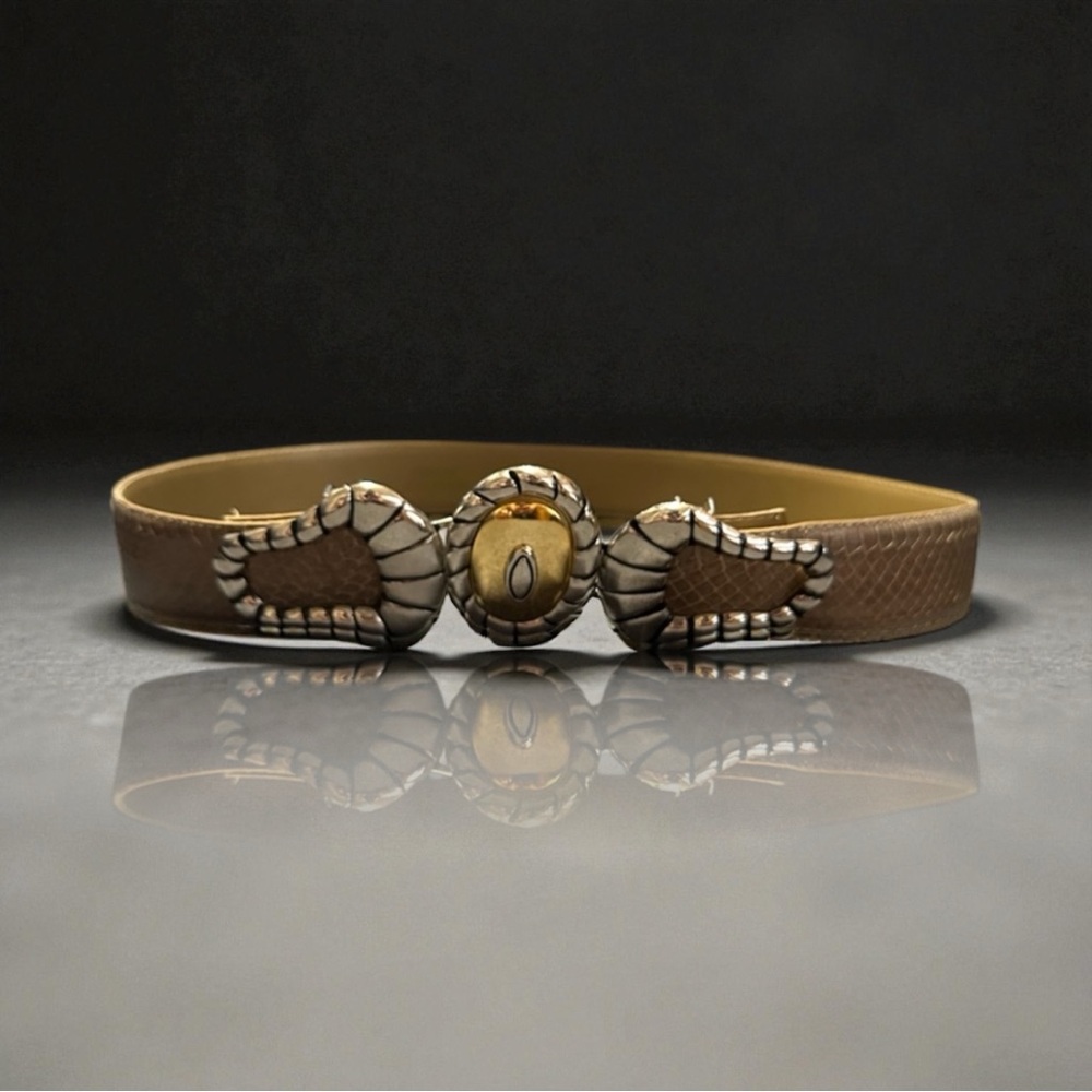 Vintage Dame Belt & Bag Genuine Snakeskin Belt- Silver and Gold Buckle - Picture 1 of 10